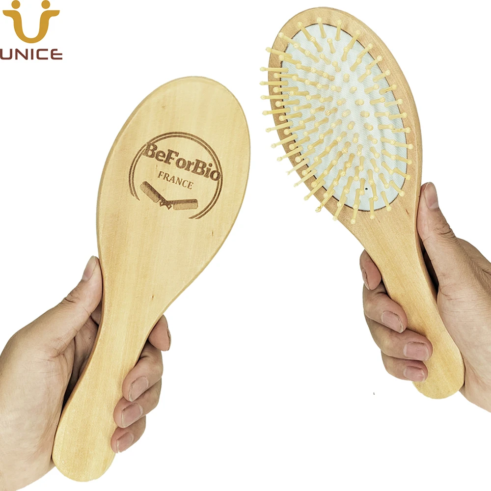 Customized LOGO 100pcs Oval Wooden Paddle Hair Brush Healthcare Detangling Hairbrush Message Scalp Beauty Salon Barber Shop Gift