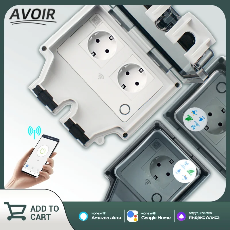 

Avoir Tuya Smart IP66 Outdoor Waterproof Socket EU Standard Plug Wifi Electric Outlets Voice Control Work With Alexa Google Home