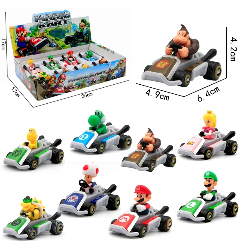 Super Mario Bros Toy Set Mario Kart Toys Game Figure Car Racing Cartoon Kart Model Ornaments Home Decor Bambini Toy Cars Gift
