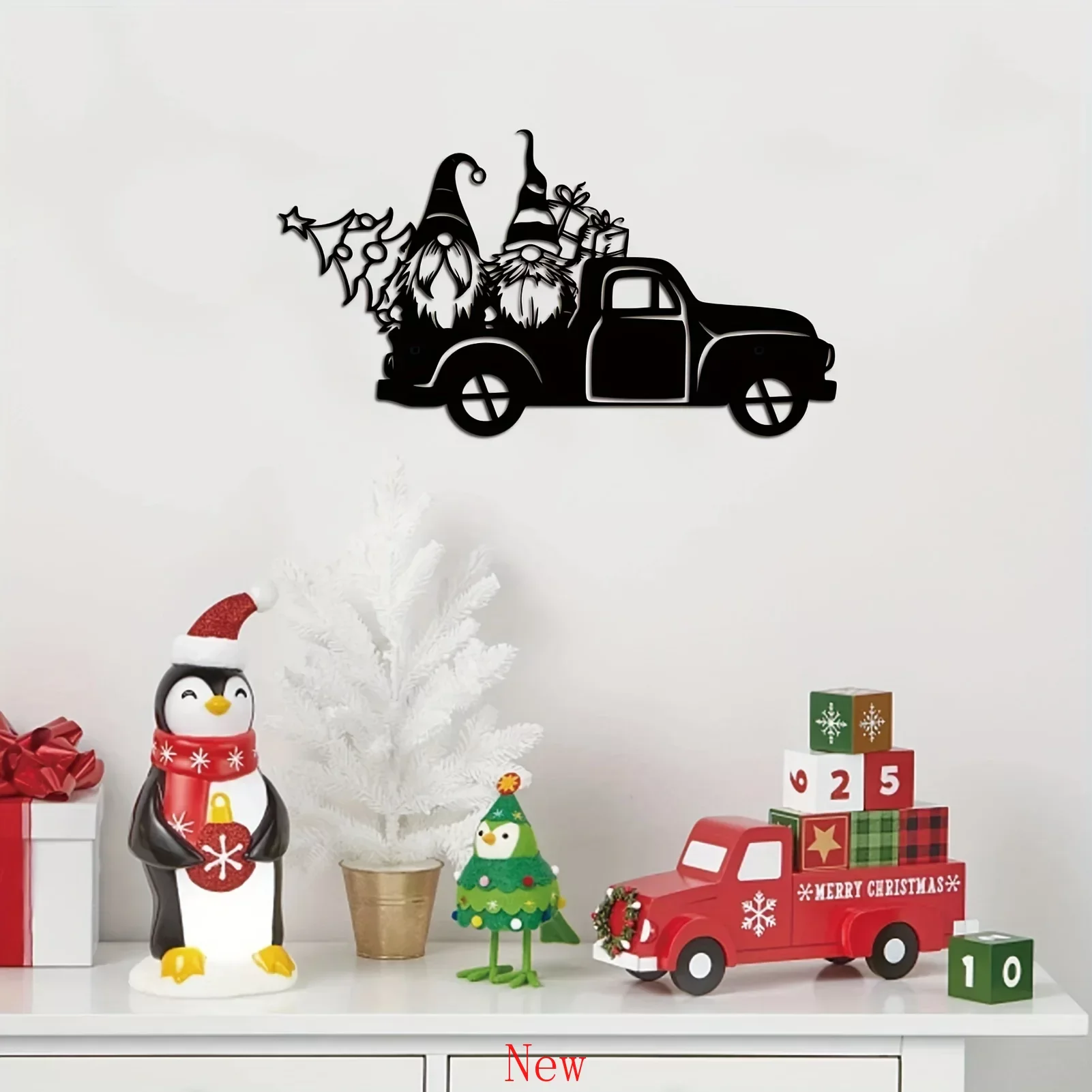 

Promotion Santa Claus Pickup Truck Metal Wall Mounted Art Decoration Christmas Theme Art Decor Wall Hanging Bedroom Living Room