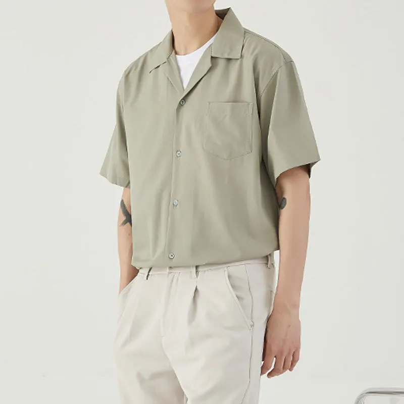 Рубашка Dongyu мужская с коротким рукавом, свободная однотонная Повседневная рубашка с воротником с лацканами, для весны и лета