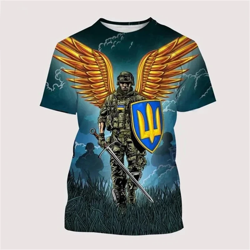 

Ukraine National Emblem Flag 3d Print Short Sleeve Tshirts Fashion Casual Ukrainian Patriotic Themed Streetwear T-Shirt Tees 4XL