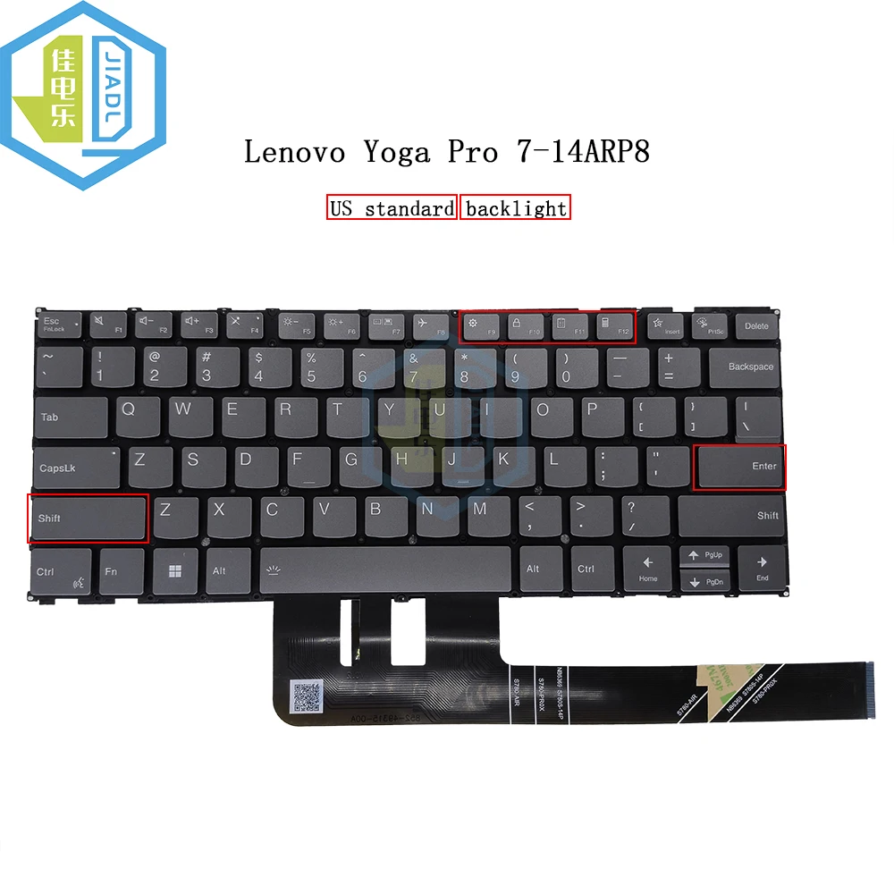 Teclado Retroiluminado em Inglês dos Eua Luz Retroiluminada Lenovo Yoga Pro 714arp8 14aph8 7-14 Notebook Teclados de Luz de Fundo Teclados Cinza