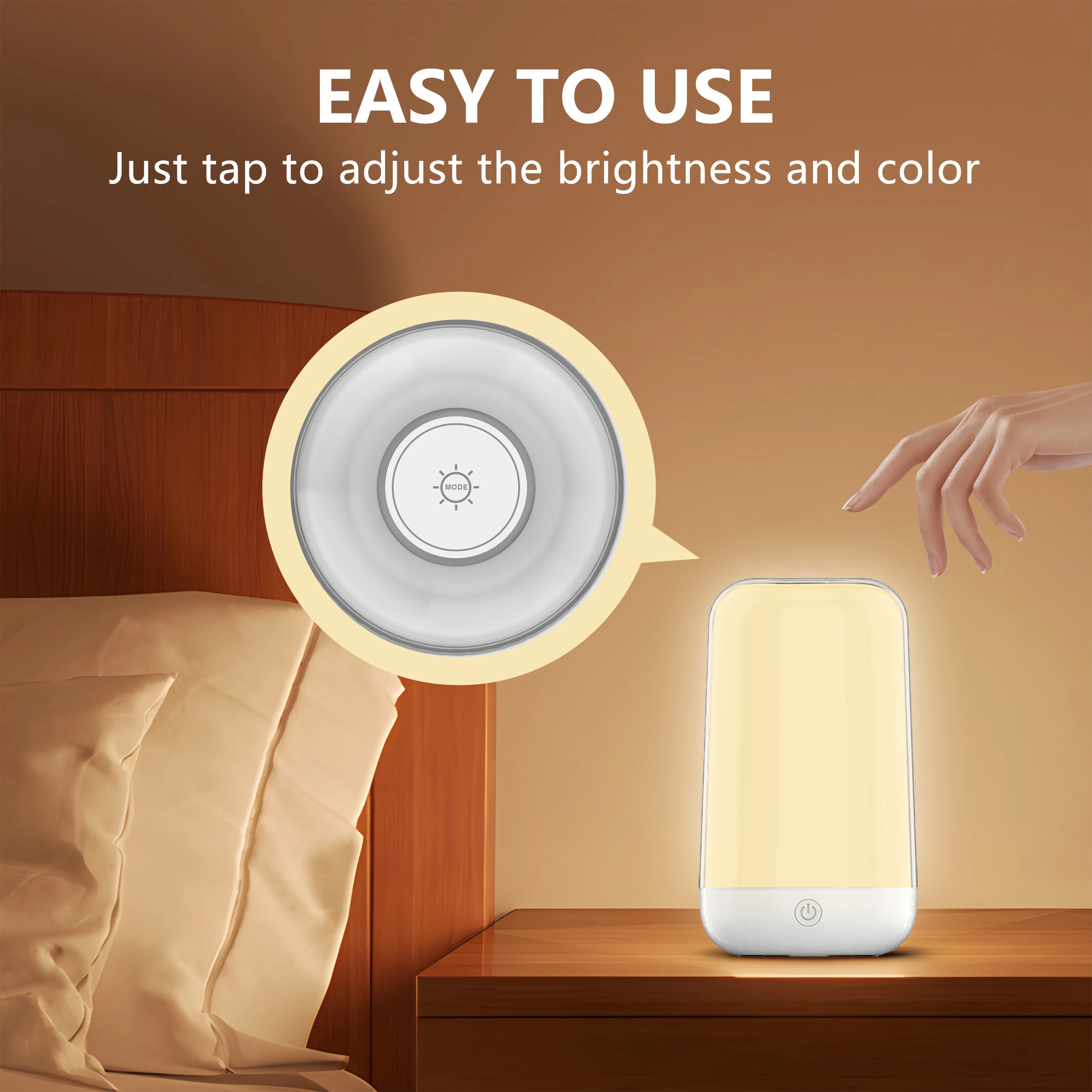 Smart Touch LED Night Light RGB CCT Dimmable Desk Light 3600mAh Battery Rechargeable Bedside Table Lamp for Bedroom Decoration