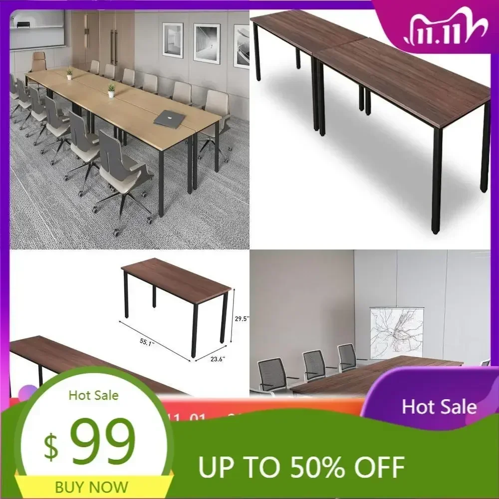 "elegant 9-foot rustic walnut conference desk for 4-8 people, ideal for meetings, studies, writing, and podcasts"