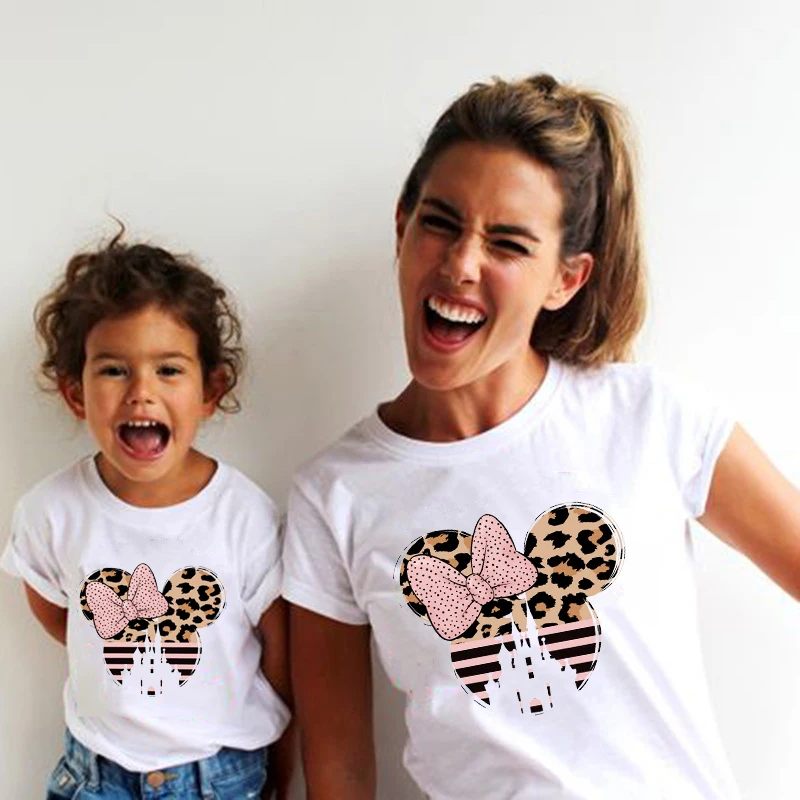 New Mother Kids Tshirts Funny Minnie Mouse Family Matching Outfits Summer White Short Sleeve Mother Daughter Matching Clothes 3