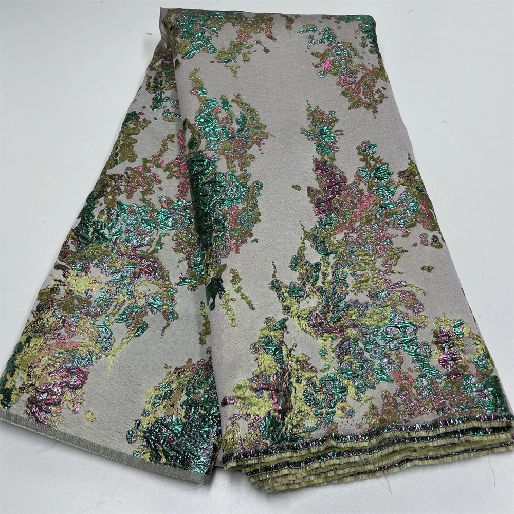 African Jacquard Organza Brocade Fabric Nigerian Damask Tulle Mesh Gilding Lace French Net Material Brocard Tissu 5Yard