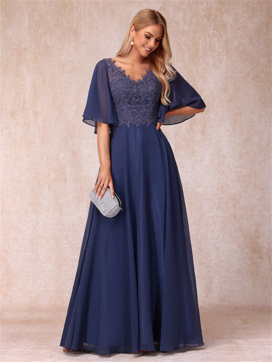 

Appliques Lace Sequins Mother of The Bride Dresses with Sleeve Evening Gowns for Women Long Fomal Dresses Bridesmaid Dresses