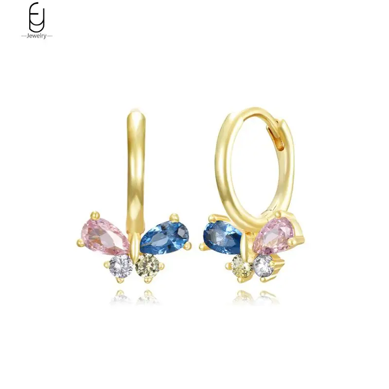 

925 Sterling Silver Needle Luxury Butterfly Pendant Earrings Exquisite Shiny Crystal Hoop Earrings For Women Fine Jewelry Gifts