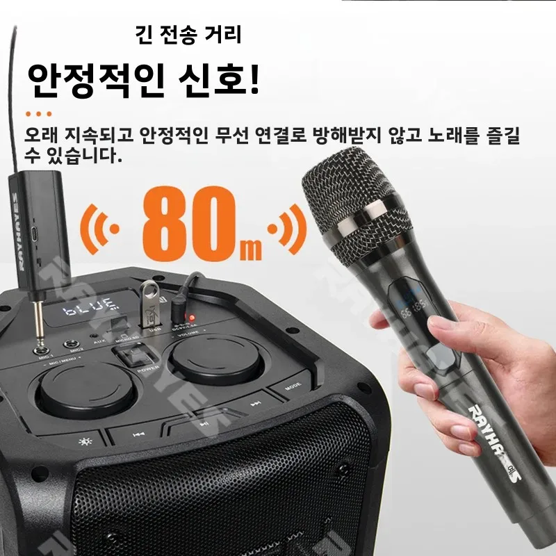 레이헤이즈 U-H200 충전식 무선 마이크, 금속 충격 방지 메쉬 포함, 노래방 및 대중 연설에 적합