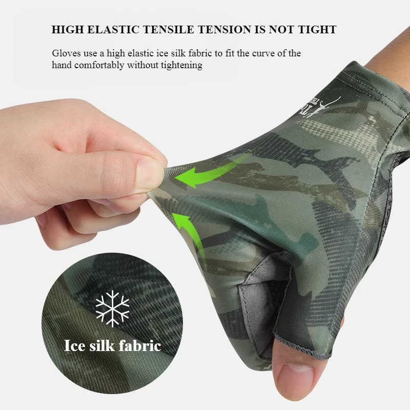 Professional Fishing Gloves Men's Outdoor Ice Silk Gloves Sunscreen Dew Finger High Elastic Non-slip Cycling Half Finger cycling gloves fishing gloves