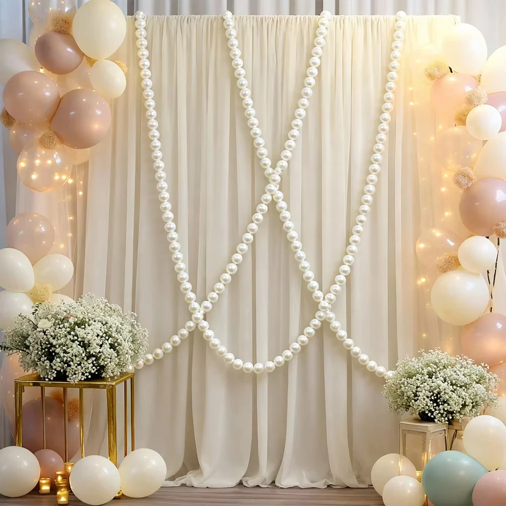 Elegant Pearl Beaded White Wedding Backdrop Wall Decor