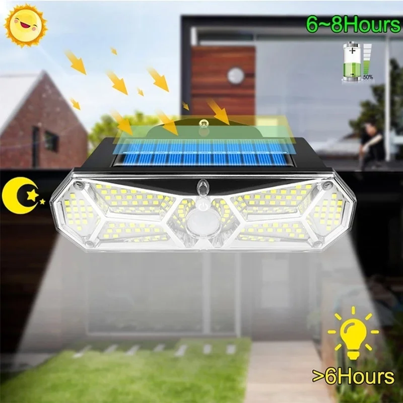 solar pathway lights 168/126/100LED Solar Street Light, PIR Motion Powered Sensor Wall Lamp Dimmable Lights Outdoor Waterproof with 3 Mode for Garden solar powered patio lights