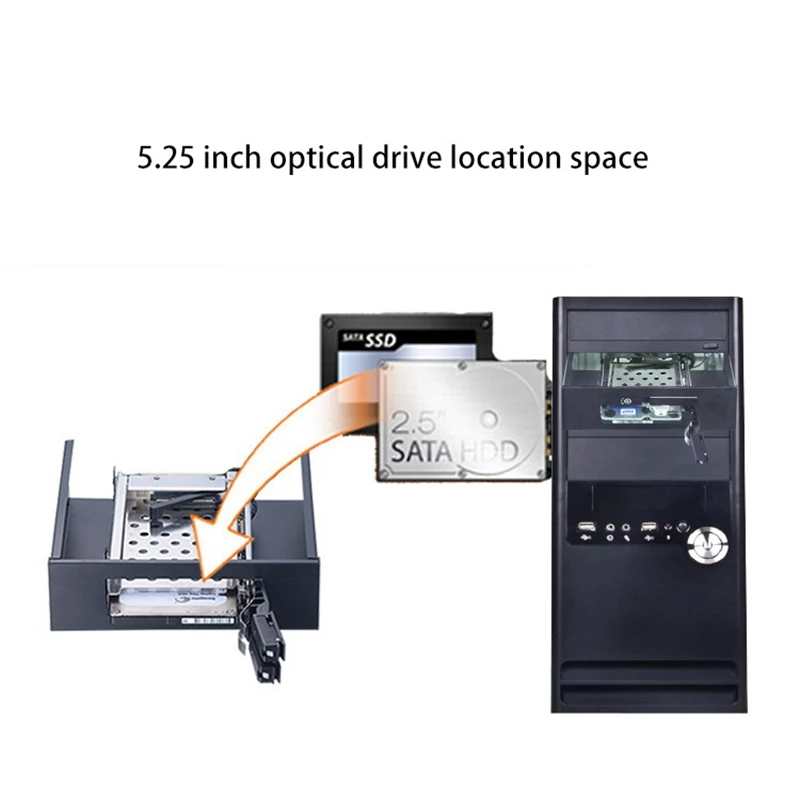 데스크탑 PC 드라이브 패널용 HDD SSD 도킹 스테이션, 듀얼 2.5 인치 SATA 호환, 7-9.5mm 하드 드라이브 트레이, 5.25 인치