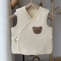Newborn Romper Cute Cartoon Bear Pattern Cardigan Lace Up Vest Baby Winter New Indoor Soft Cotton Keep Warm Windproof Waistcoat