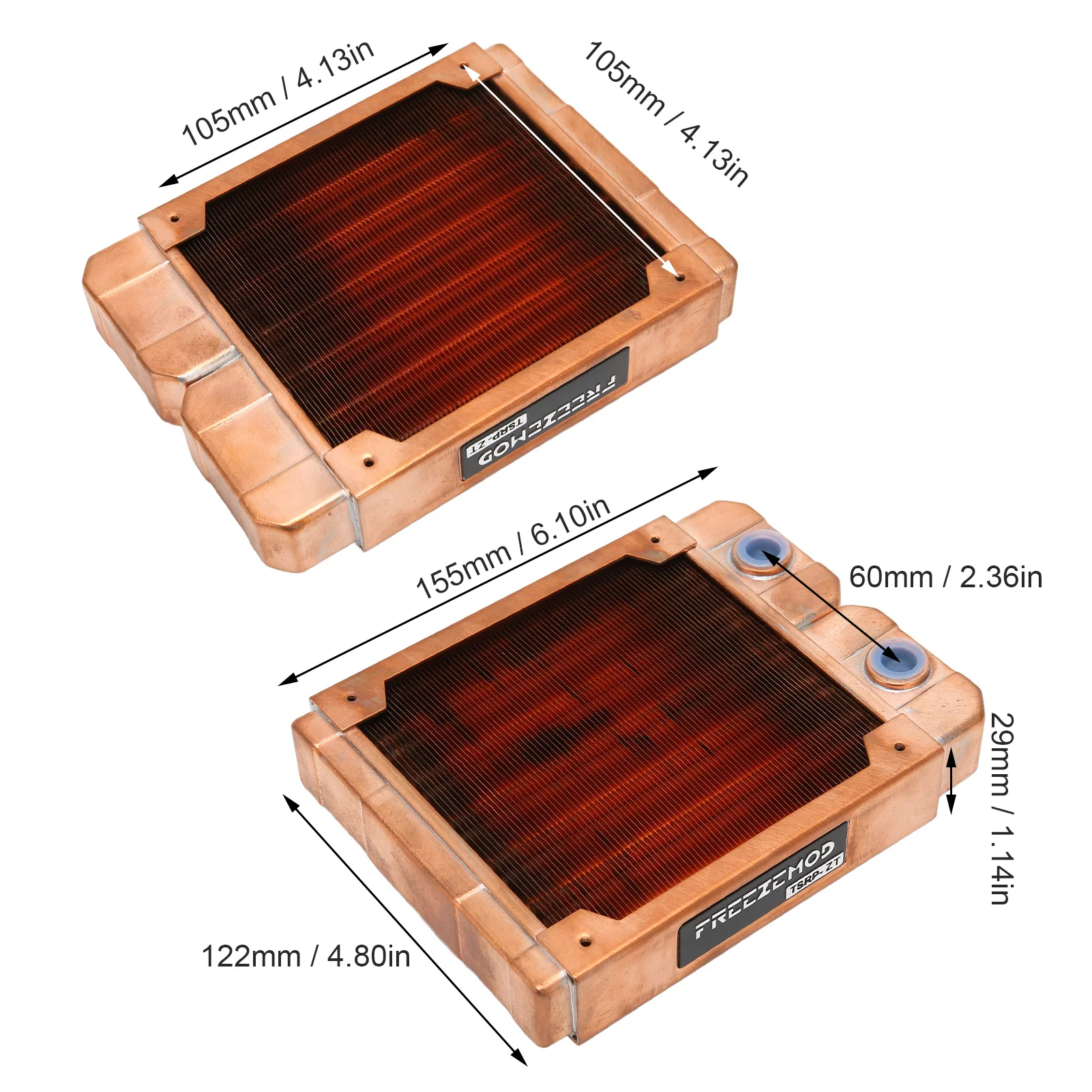 Freezemod-銅製水冷ラジエーター,7mmラウンドチューブ,g1/4スレッド,pc