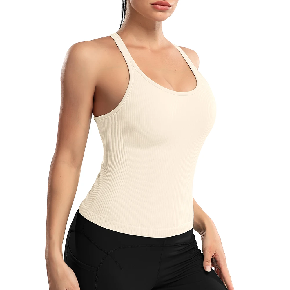 Attraco Women Sports Tank Tops Solid U Neck Racerback Slim Fit with Padded High Elastic Running Yoga Cycling Tops 3