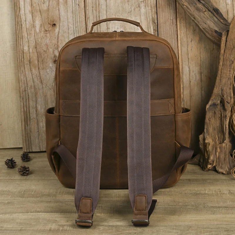 Vintage Crazy Horse Leather Backpack Casual Daypack