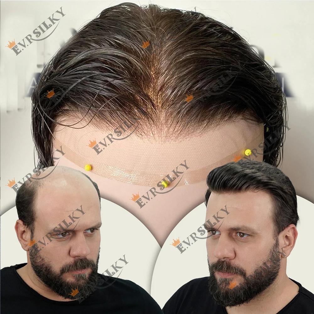 Undetectable Natural Hairline Black Grey #320 1B20 Men Toupee