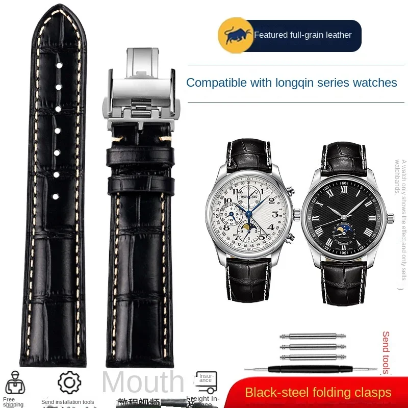 Premium Cowhide Leather Watch Strap with Butterfly Buckle - Available in 19mm, 20mm, and 21mm Sizes