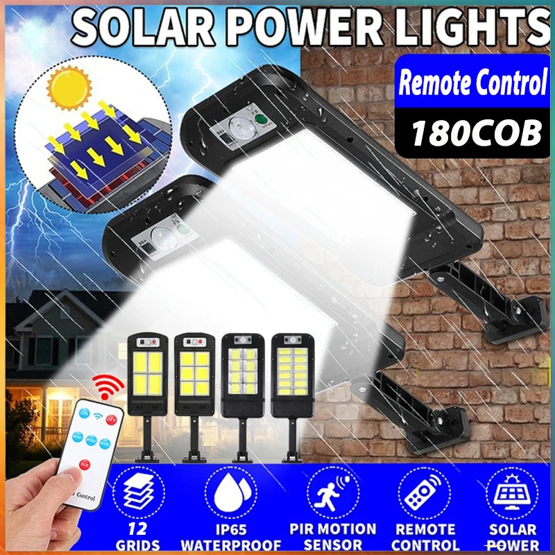 

Solar Street Lights Outdoor, Solar Lamp With 3 Light Mode Remote Control Waterproof Motion Sensor Lighting for Garden Patio Path