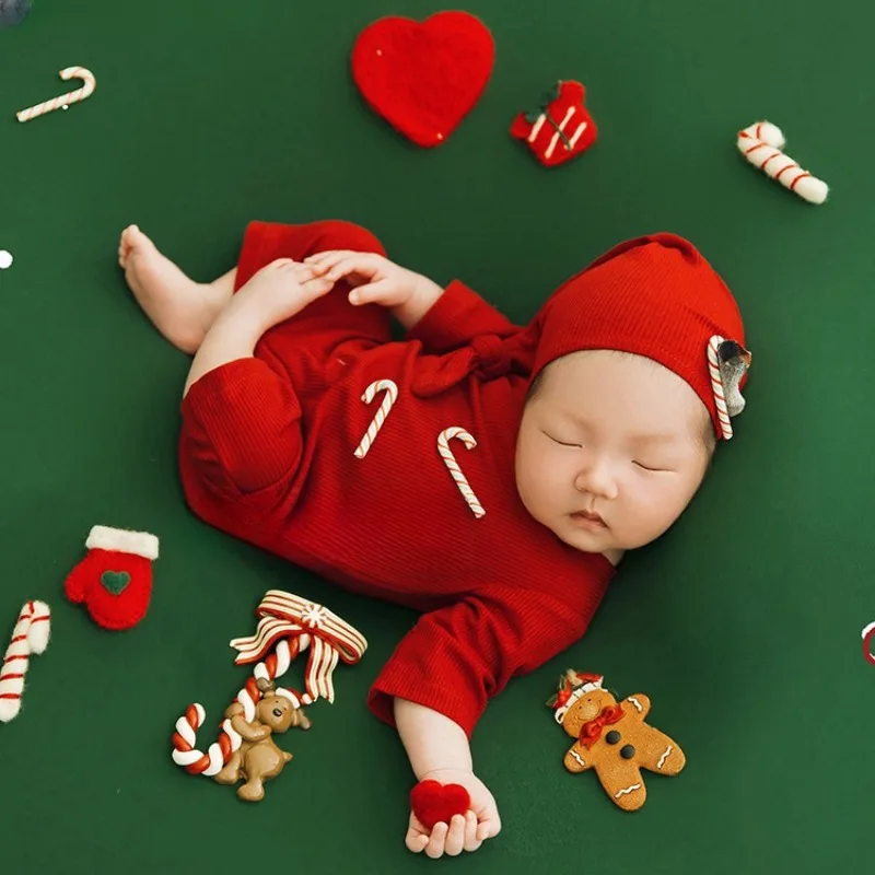 Dvotinst Newborn Baby Photography Props Christmas Knitting Outfit Blanket Decorations Theme Set Studio Shooting Photo Props