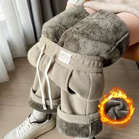 Winter Lamb Wool Wide Leg Pants Women's Sweatpants Coldproof Thick Velvet Windproof Keep Warm Cotton Corduroy Straight Leg Pants 1