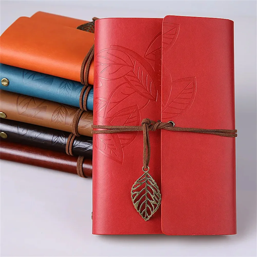 Notebook Retro Leaf Writing Journal Notebook Travel Writing Pendants Classic Embossed Vintage Leather Note Book Creative Gift Stationery