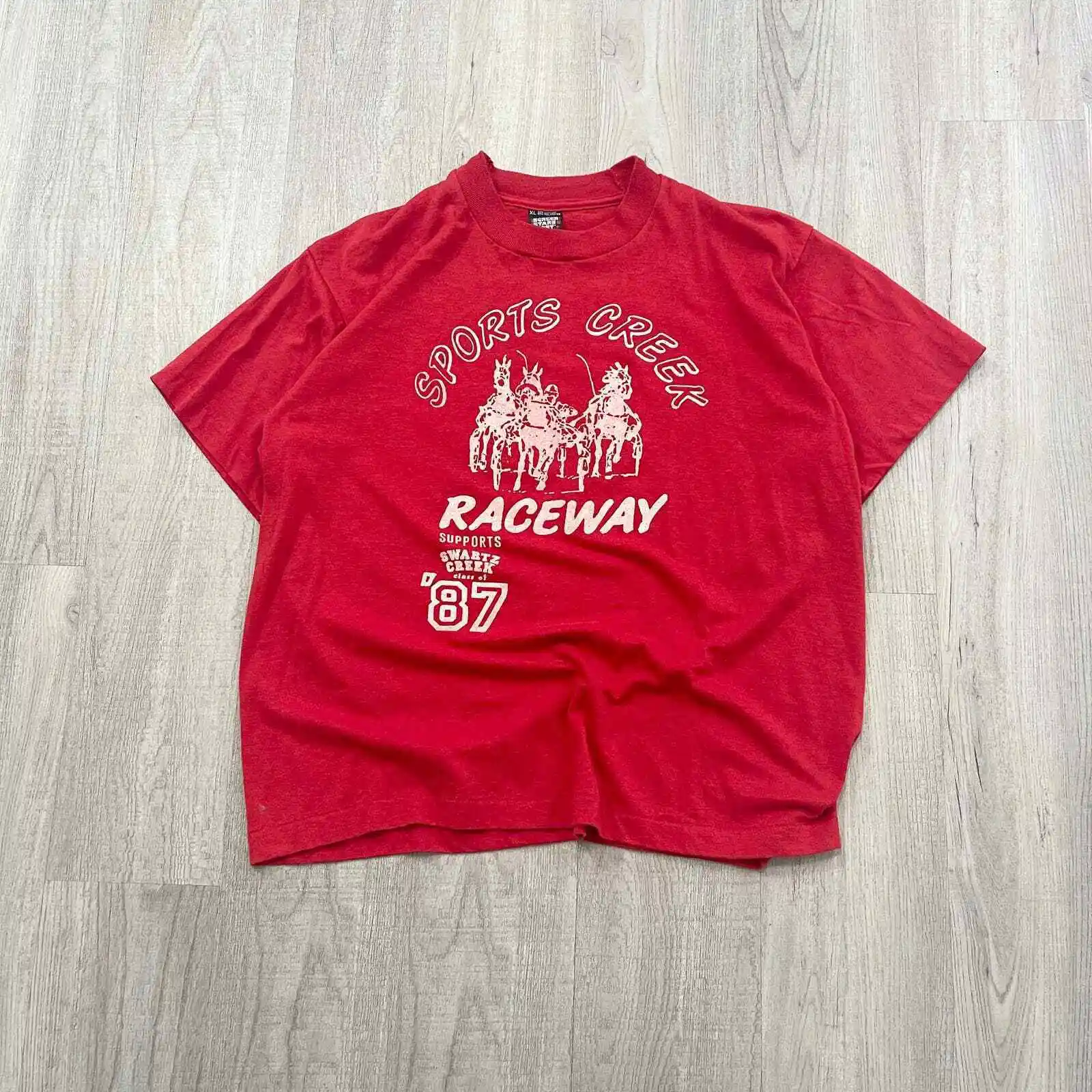 Vintage 80S 1987 Sports Creek Raceway Shirt Taglia Extra Large Xl Uomo Rosso Maniche Lunghe