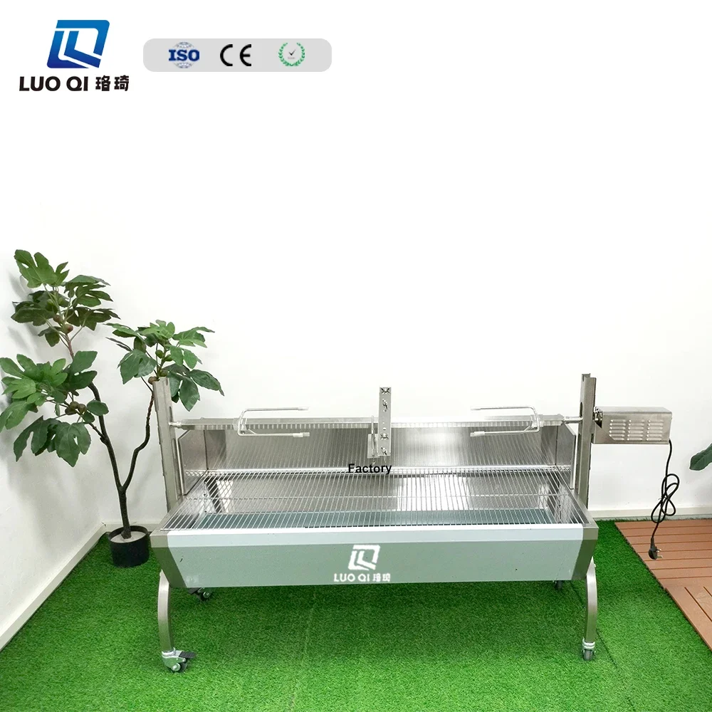 Outdoor Camping New Type Stainless Steel Charcoal BBQ Grill Automatic Rotary Electric Barbecue Grill With Brackets 6