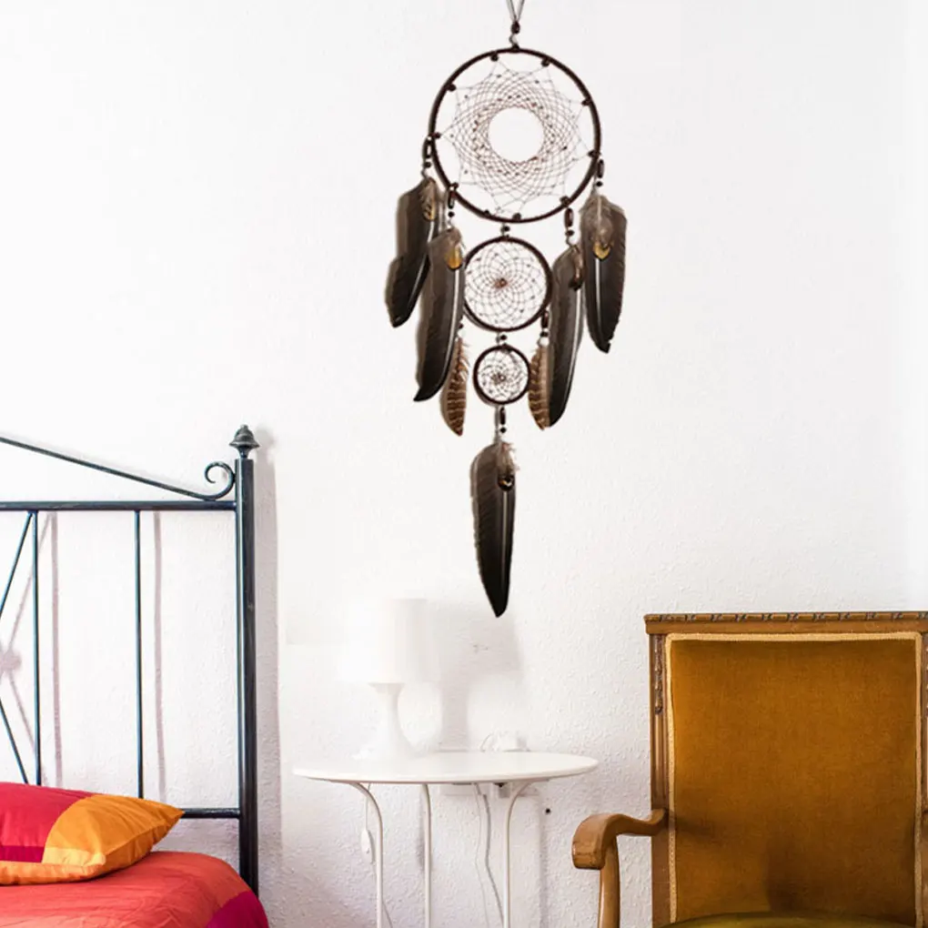 

Кулон в виде Ловца снов уникальные железные кольца и перышки