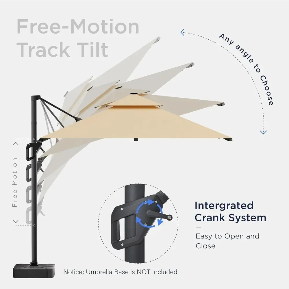 10 FT Cantilever Outdoor Patio Umbrellas with Solar Powered Led Lights, Free-motion Track Tilt Large Rectangle Umbrella 5