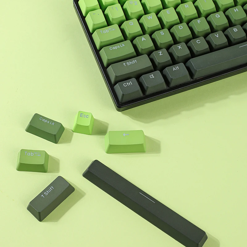 Matcha Gradiente Keycaps Backlit Verde Keycap Transparente Perfil Oem Lado Pbt Tampa de Impressão Superior para Teclados do Interruptor mx Gk61 67 - Imagem 3