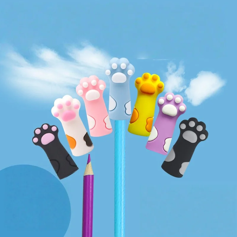 6개 귀여운 고양이 발 모양 뜨개질 바늘 스토퍼 실리콘 보호 캡 DIY 직조 도구 바느질 액세서리