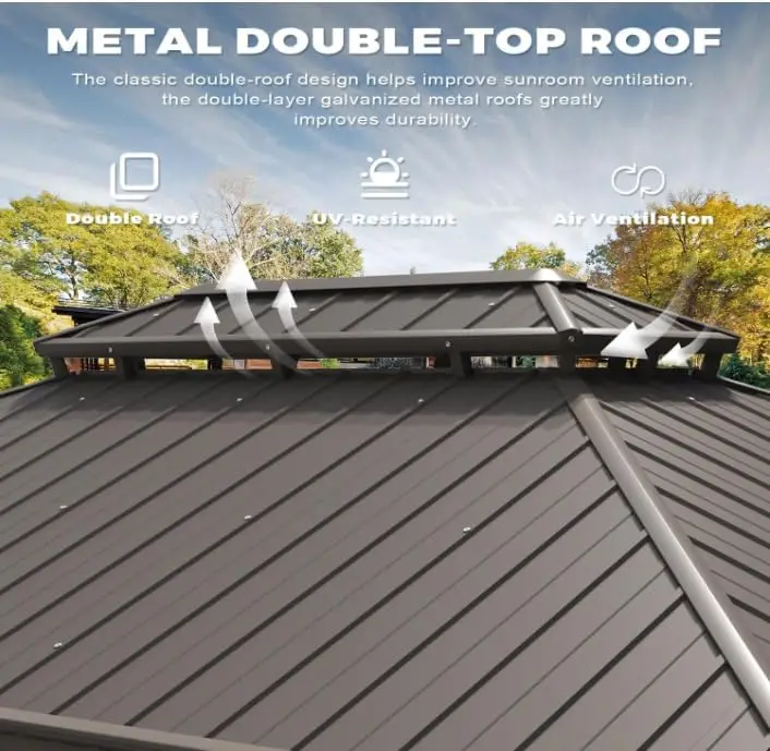 12' x 16' Sunroom, All-Season Solarium Gazebo with Sliding Doors & Lockable PC Screen Walls, Outdoor Permanent Sunroom with