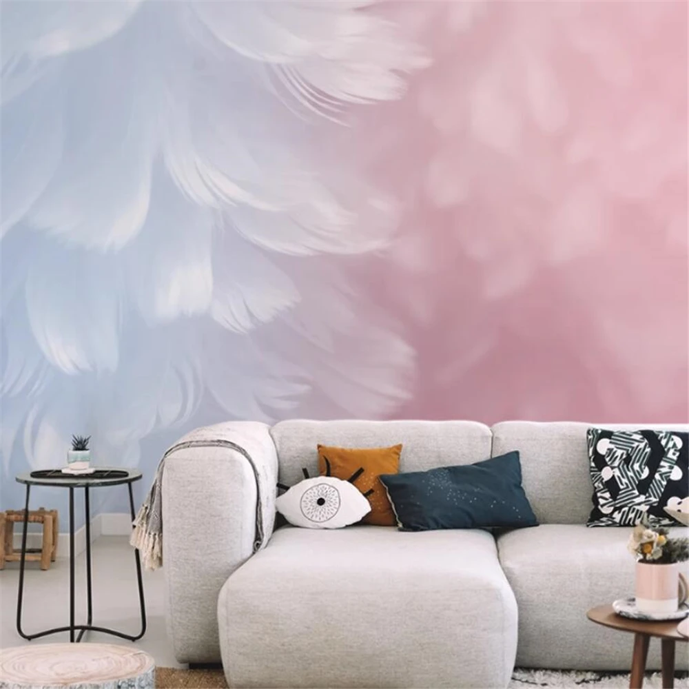 Personalizado Nordic Pena Papel de Parede Decoração do Quarto da Menina tv Fundo Arte Mural Papel de Parede Gradiente Adesivos