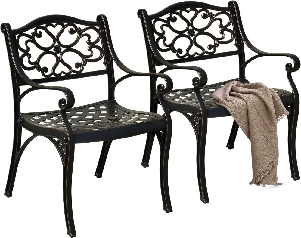 

Set of 2 Outdoor Cast Aluminum Outdoor Chairs with Armrest All-Weather Patio Dining Chair with Adjustable Feet