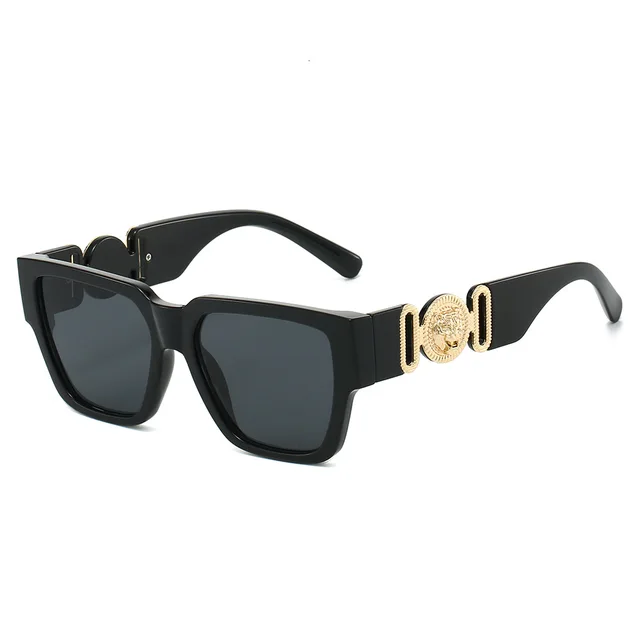 Lunettes de soleil tendance à monture carrée personnalisée avec tête de lion, pour hommes et femmes, style streetwear, anti-UV 1