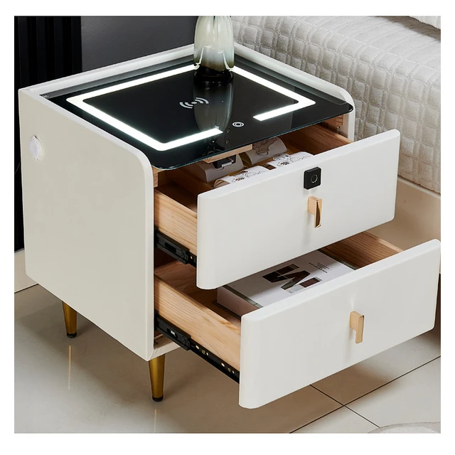 Mesitas de noche de madera maciza, giratorias, con cajones de  almacenamiento dobles, mesa de noche moderna y simple de color sólido,  muebles de noche