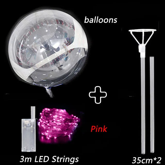 thumbnail image 1 of Kit de globos inflables transparentes luminosos coloridos con luz LED Bobo y palo para decoración de fiestas de cumpleaños y bodas de Navidad, 1 of 5