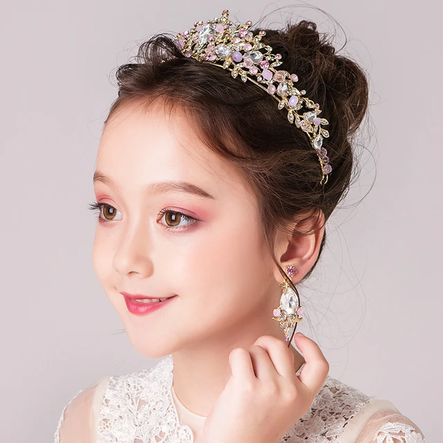 Couronne de tête de princesse pour enfants, ornement de couronne de fleur  pour fille, bande de sauna pour enfant, coiffure de scène - AliExpress