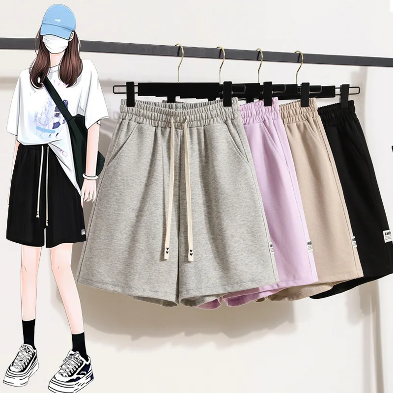 2024 Summer Shorts Women's High-waisted Splicing Casual Sports Trousers Loose Thin Versatile Wide-legged Five-quarter Trousers