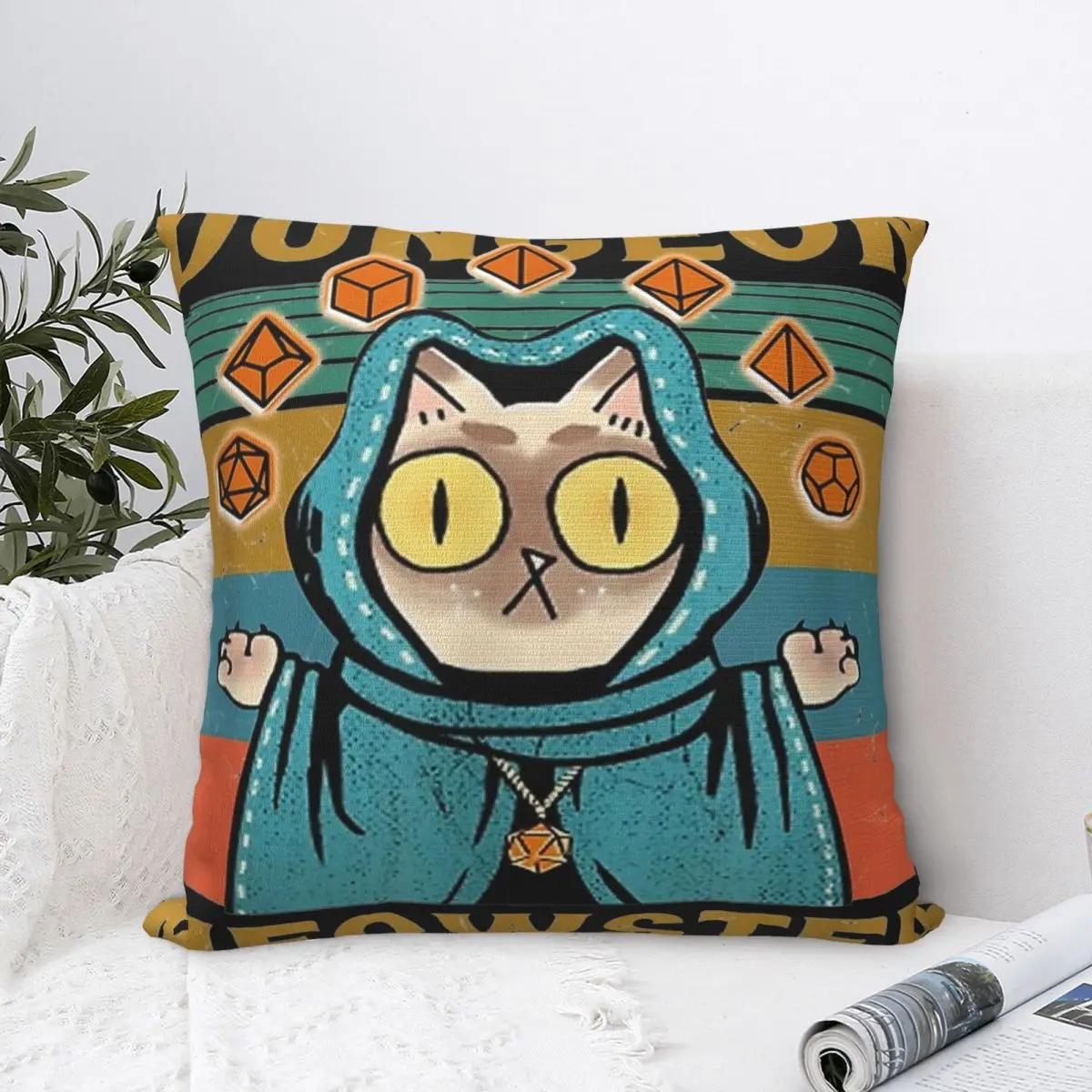 

Dungeon Meowster Funny Cat-D20 Dice RPG Pillowcases Polyester Car Cushion Case Creative Throw Pillow Case 45*45