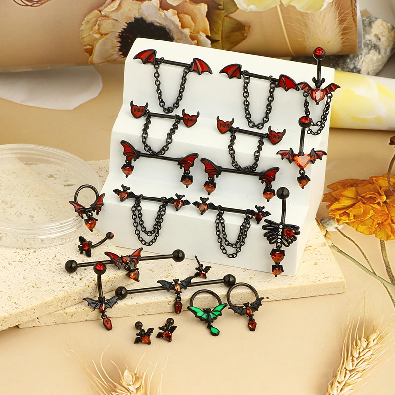 1-8Pcs Belly Button Rings for Women Steel Nipple Piercing Halloween Nose Rings Industrial Barbell Cartilage Earrings Stud Septum