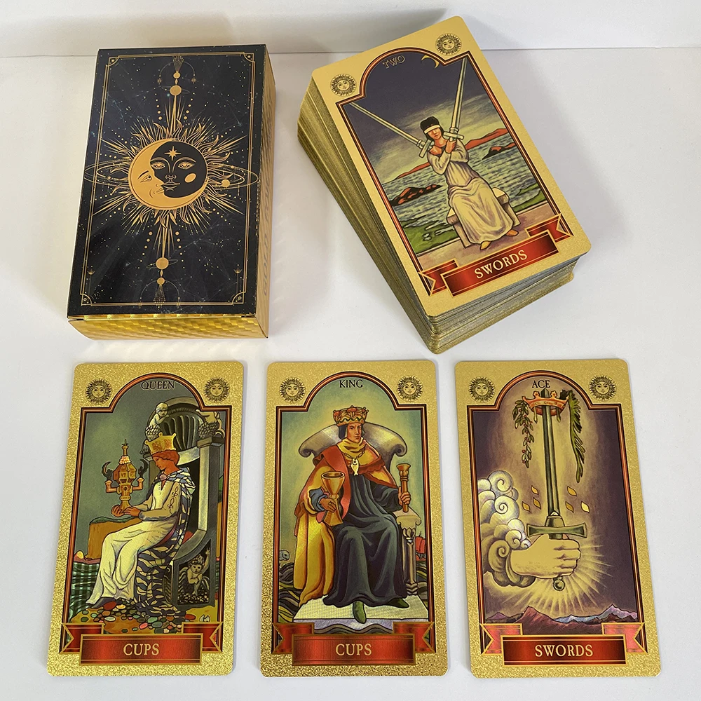 

Gold Tarot Deck Prophet Prophecy Oracle Divination 12x7cm Cards English Version Taro Golden for Beginners with Guidebook