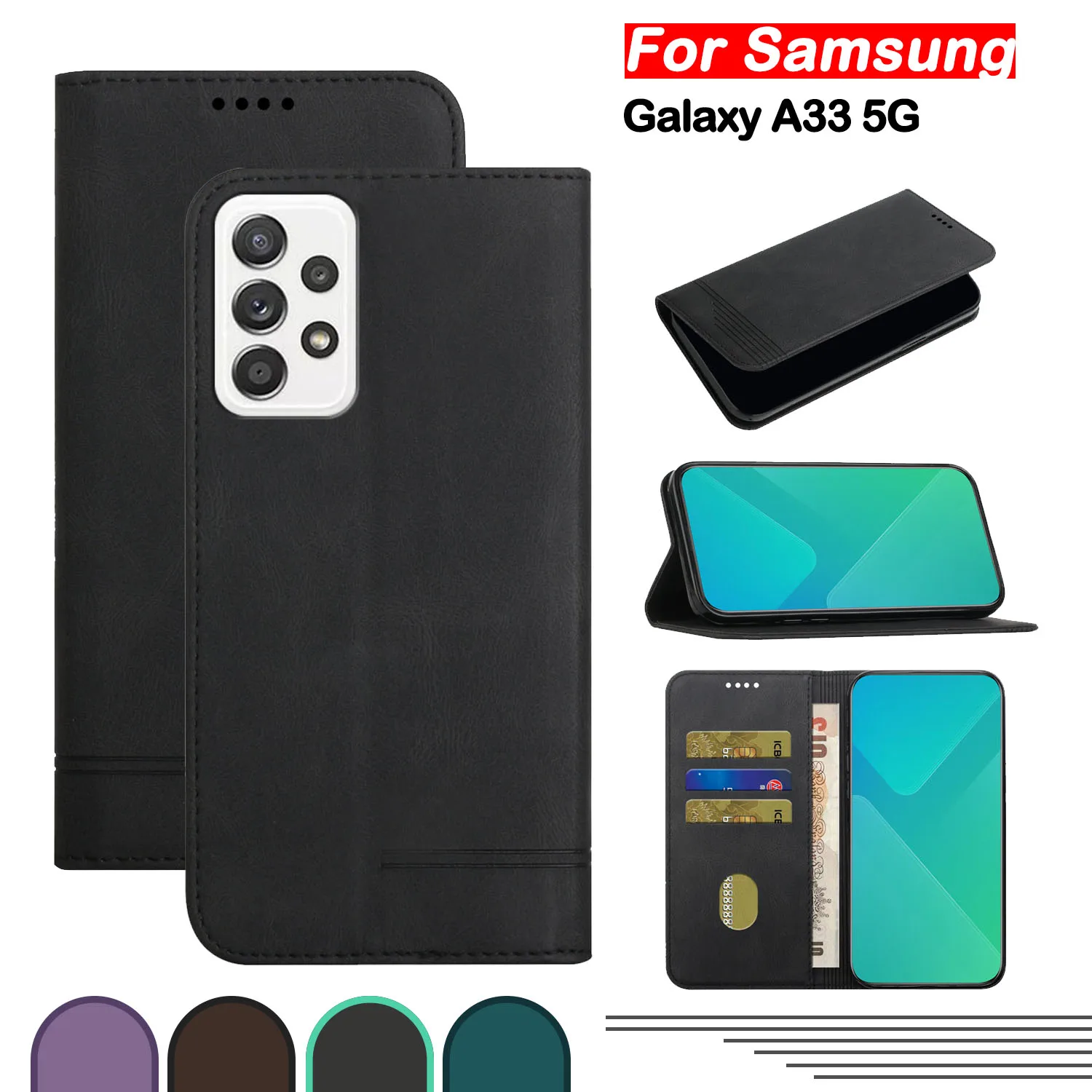 Flip Leather Cover for Samsung Galaxy A33 5G Card Slot Stand