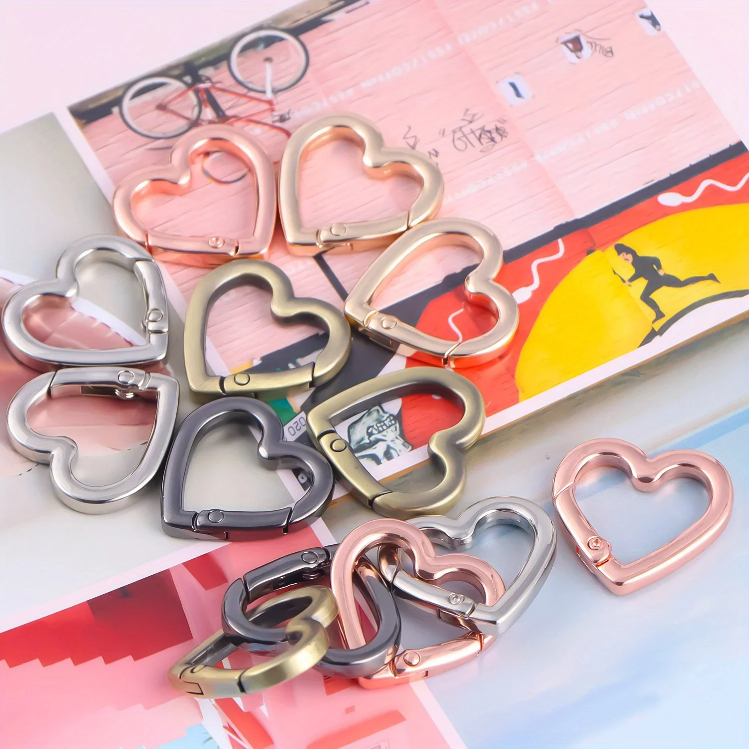 Metal heart shape spring clasps 5Pcs for keychain bag dog chain
