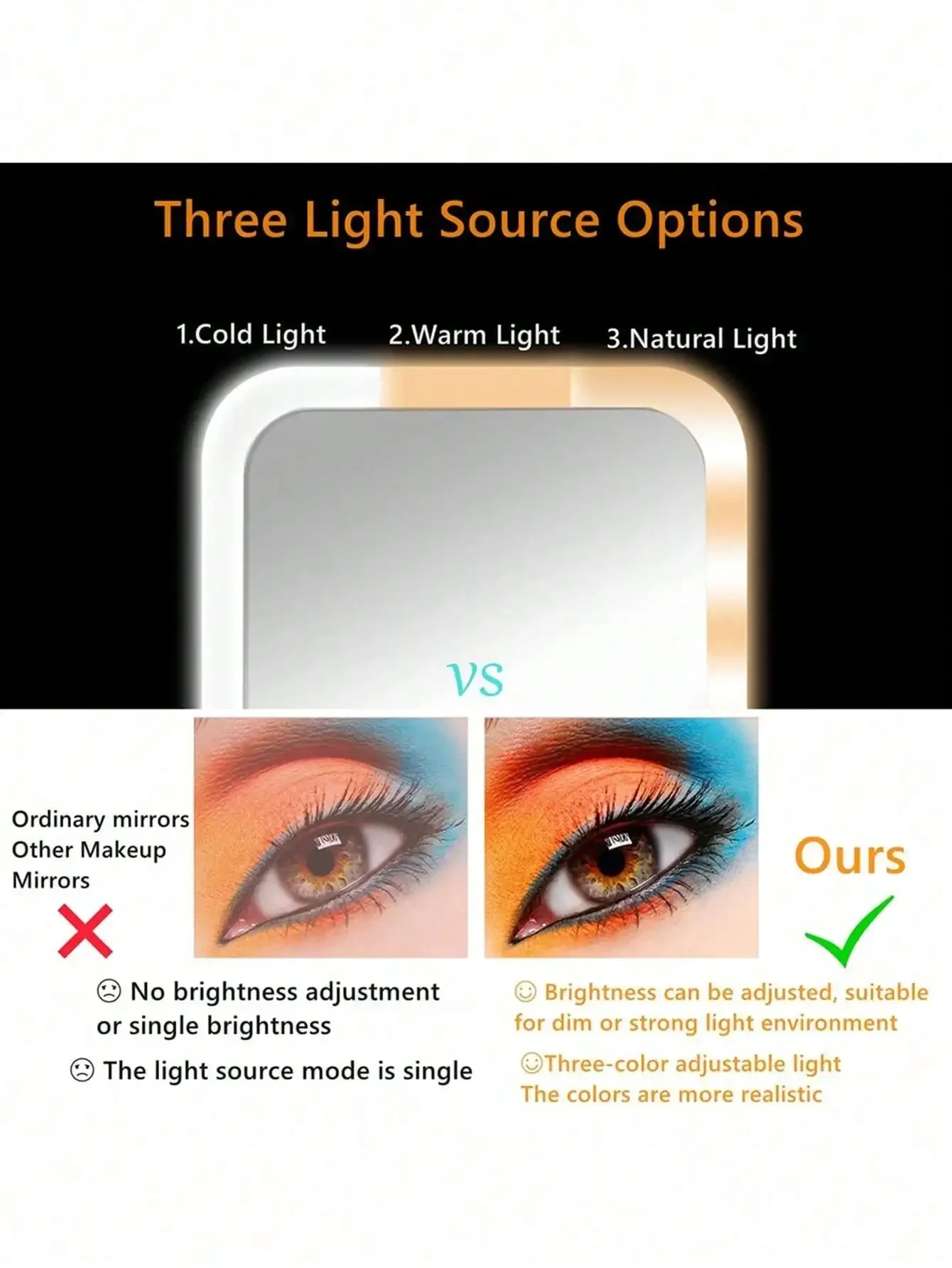 아름다움을 밝혀보세요: 조절 가능한 조광, 회전 및 보관 기능을 갖춘 LED 화장 거울 - USB 화장 거울