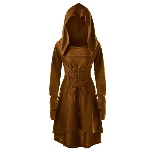 chinese dress ladies Gothic Hooded Top with Lace-Up Back and Lace Trim main image 0