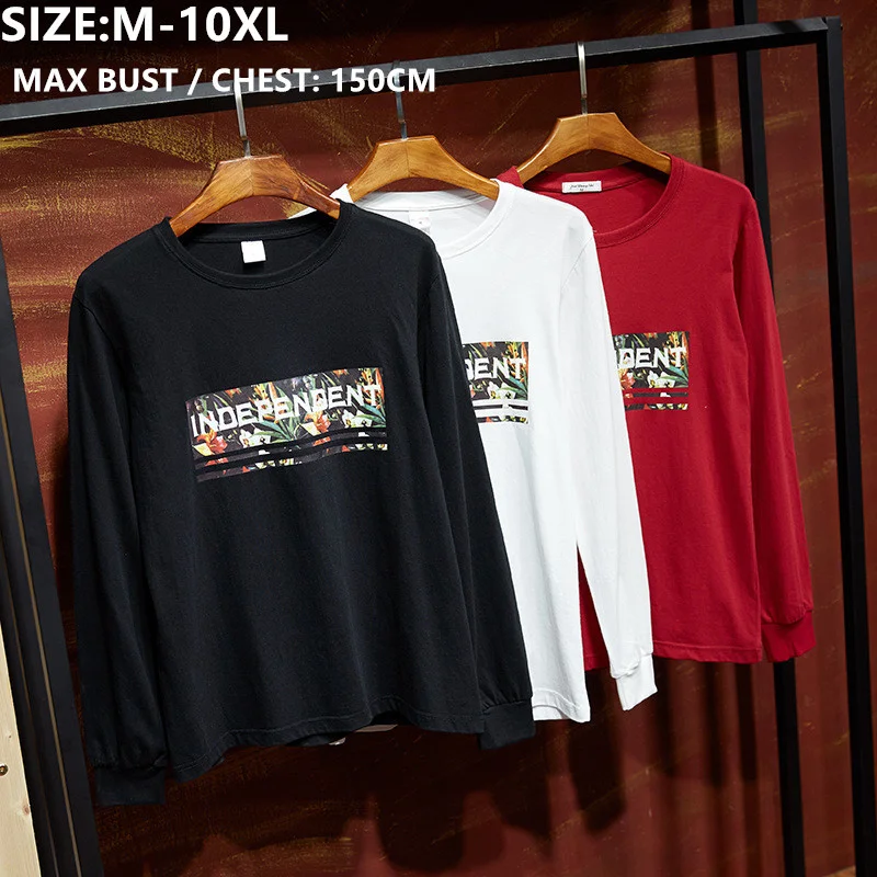 

Oversized T shirt Long Sleeve Men White Tshirt Man Black Cotton Plus Size 6XL 7XL 8XL 9XL 10XL Mens Casual Red Tops Tee Shirts